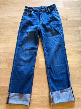 High-Rise Straight Leg Jeans in Dark Blue
